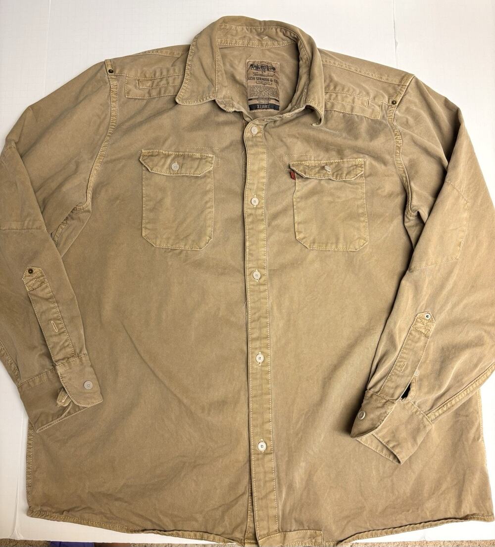Levi's Shirt Mens Extra Large Khaki Workwear Western Utility Button Front READ